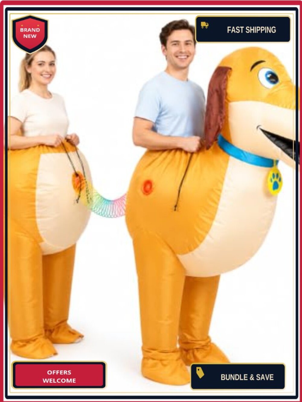 2 Person Inflatable Dog Costume Adults Funny Spring Connected Blow Up
